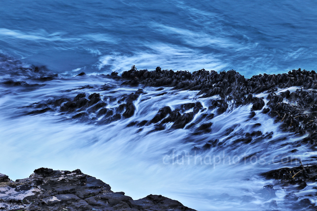 photo, catlins, new zealand, curio bay, crepuscular, waves, rock platform